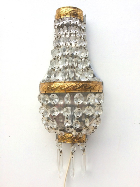 Image 1 of Vintage Wandlamp Met Pendels * Hollywood Regency * 