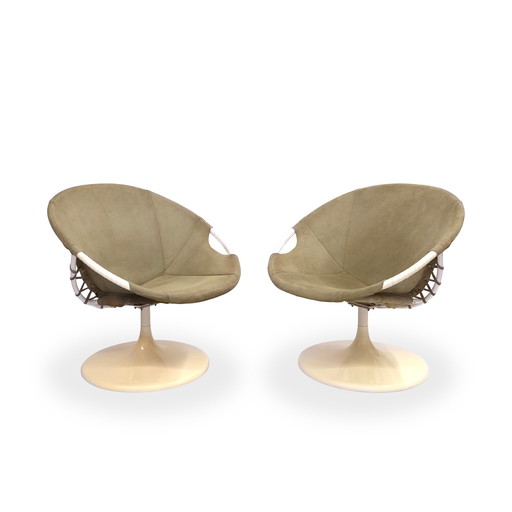 2X Lusch & Co | 70s Balloon Tulip Fauteuil Leer Mid Century