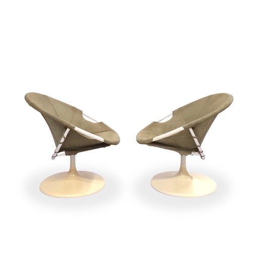 2X Lusch & Co | 70s Balloon Tulip Fauteuil Leer Mid Century