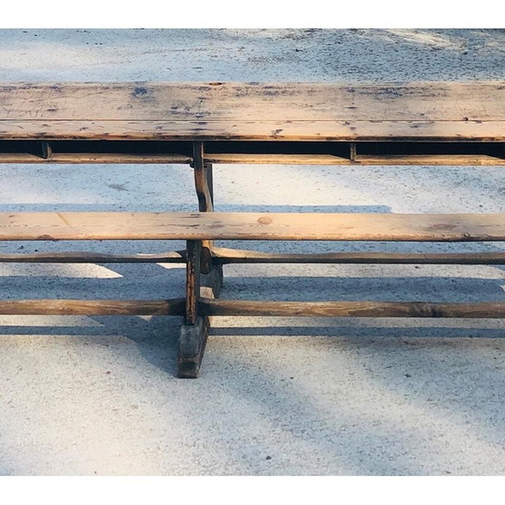 Image 1 of Vintage houten lessenaar met vijf zitplaatsen