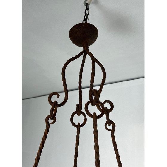 Image 1 of Vintage smeedijzeren kroonluchter met 8 kaarslampen, 19940