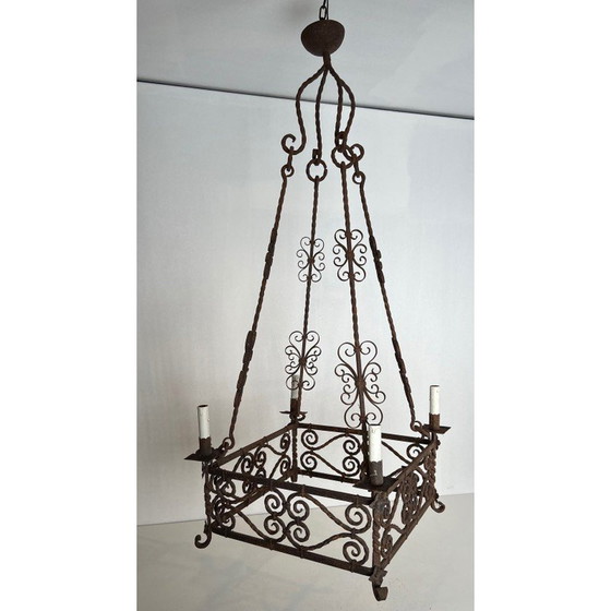 Image 1 of Vintage smeedijzeren kroonluchter met 8 kaarslampen, 19940
