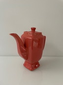 Vintage Koffiepot Klassiek Design Koraalrood Geglazuurd Keramiek