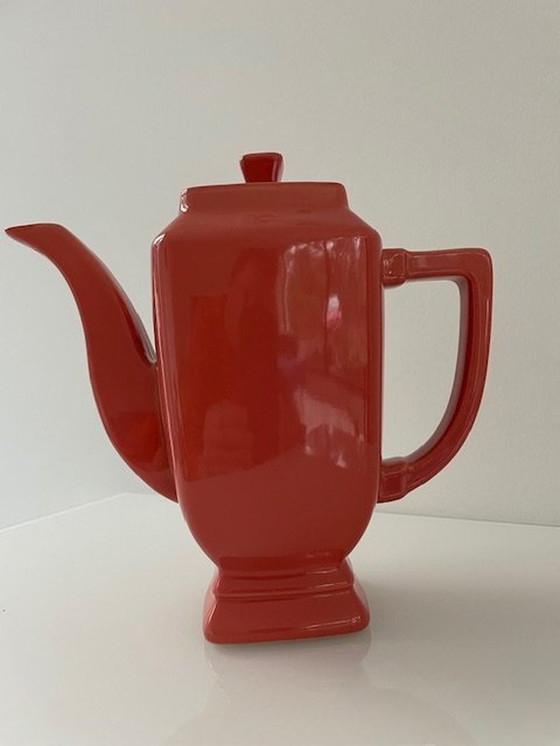 Image 1 of Vintage Koffiepot Klassiek Design Koraalrood Geglazuurd Keramiek