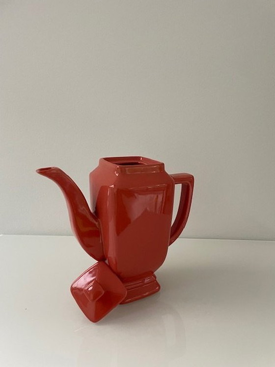 Image 1 of Vintage Koffiepot Klassiek Design Koraalrood Geglazuurd Keramiek
