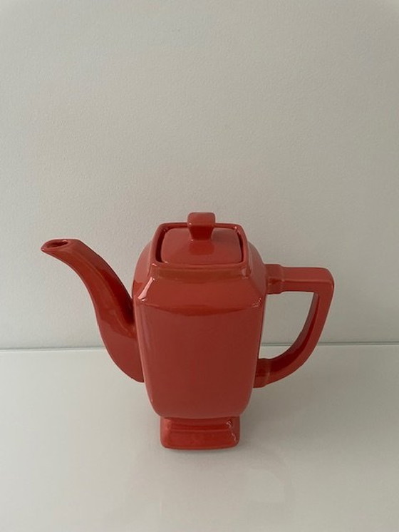 Image 1 of Vintage Koffiepot Klassiek Design Koraalrood Geglazuurd Keramiek