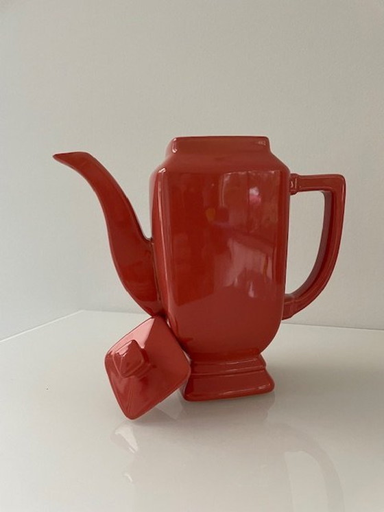Image 1 of Vintage Koffiepot Klassiek Design Koraalrood Geglazuurd Keramiek