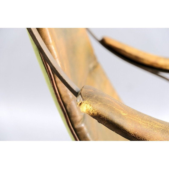 Image 1 of Vintage leren en metalen schommelstoel van Peter Cooper voor R.W. Winfried, Engeland 1890