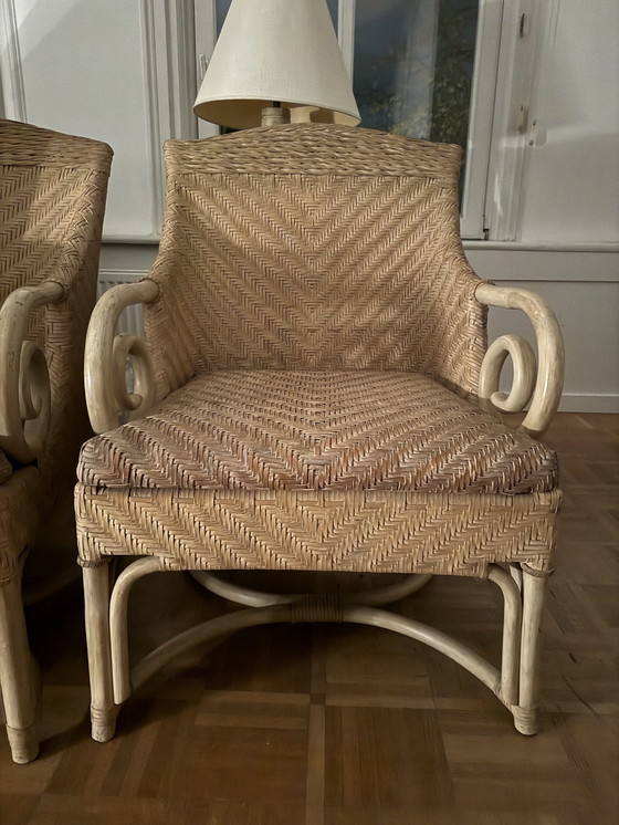 Image 1 of 2x Franse Stoelen Rotan / Leer/ Bamboe