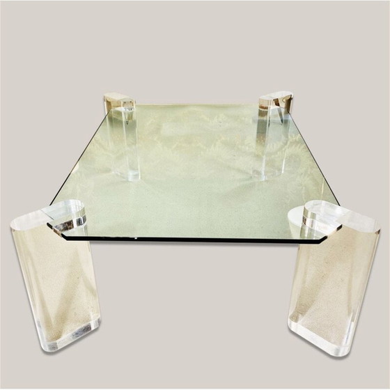 Image 1 of Vintage glazen salontafel met plexiglas poten