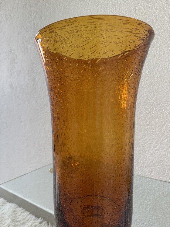 Image 1 of Grote Amber Bubbelglas Vaas 60's