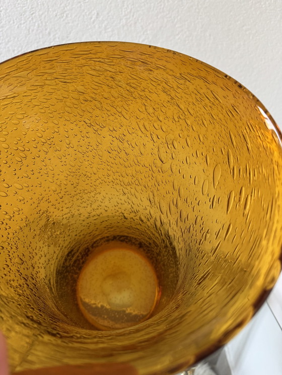 Image 1 of Grote Amber Bubbelglas Vaas 60's