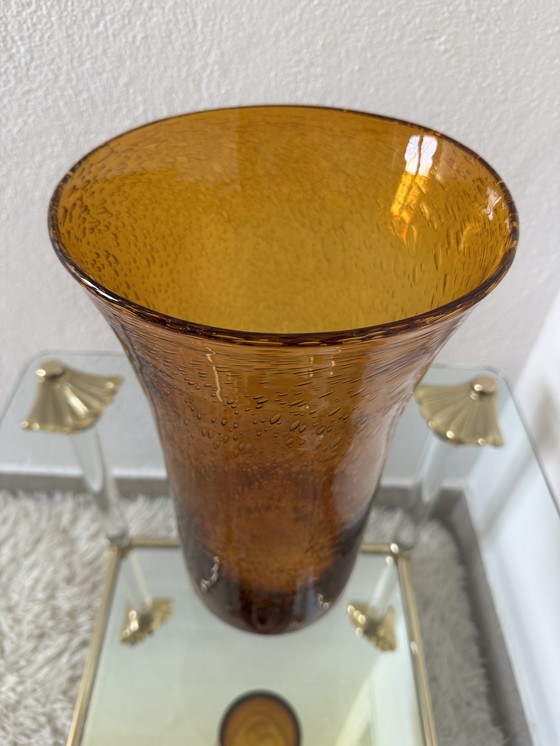 Image 1 of Grote Amber Bubbelglas Vaas 60's