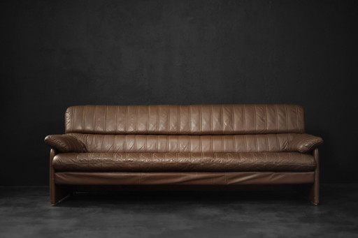 Vintage Brutalistische Mid Century Duits Modern Bruin Leer 4-zitsbank, 1970S