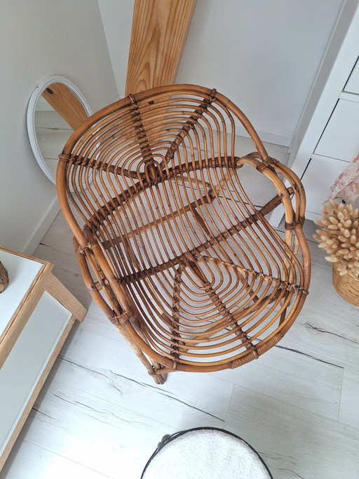 Vintage rieten mand fauteuil