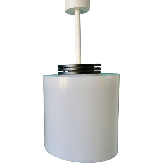 Image 1 of Set van 3 vintage cilindervormige witte hars hanglampen, Frankrijk 1970