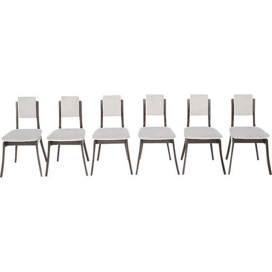 Image 1 of Set van 6 vintage stoelen in massief hout en grijs fluweel van Angelo Mangiarotti voor La Sorgente del Mobile, 1970