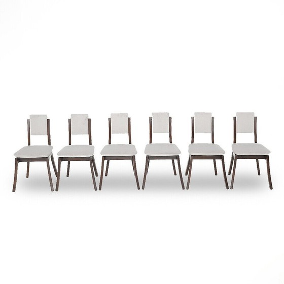 Image 1 of Set van 6 vintage stoelen in massief hout en grijs fluweel van Angelo Mangiarotti voor La Sorgente del Mobile, 1970