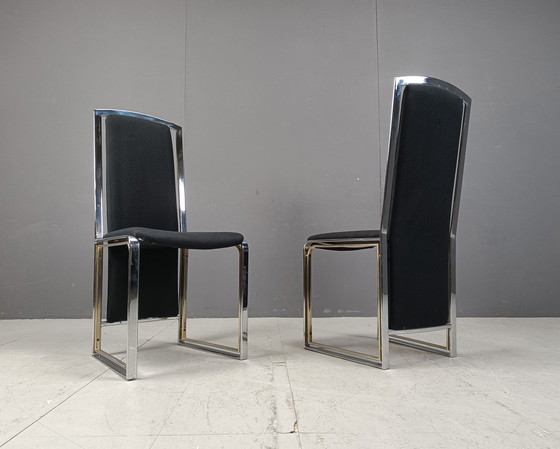 Image 1 of Vintage messing en chromen eetkamerstoelen set van 8 - 1970S