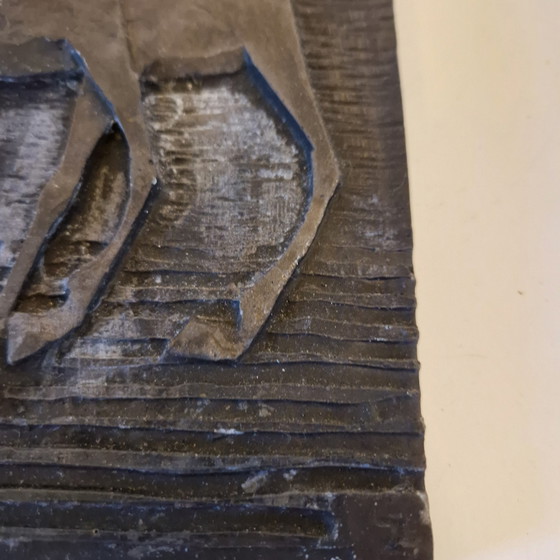 Image 1 of 60'S Vintage Keramieke Wandtegel Paarden  Kunst