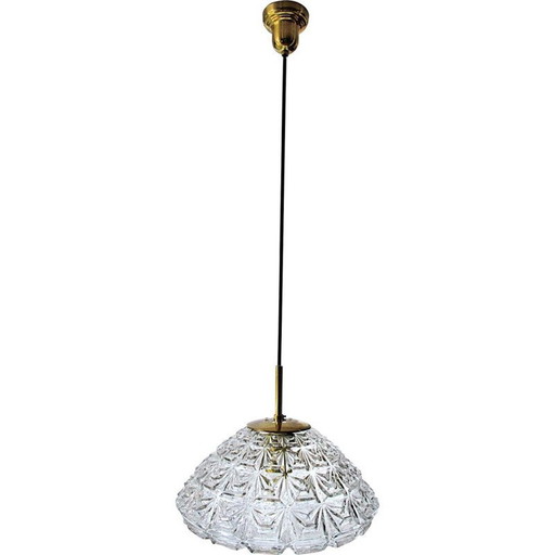 Vintage glas en messing hanglamp Limburg 1960