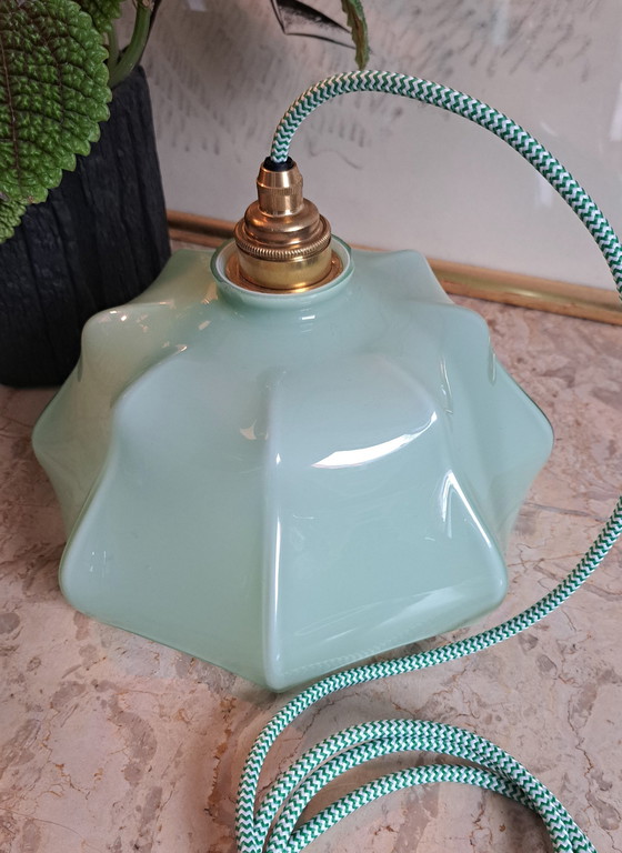 Image 1 of Vintage Groen Glazen Hanglamp