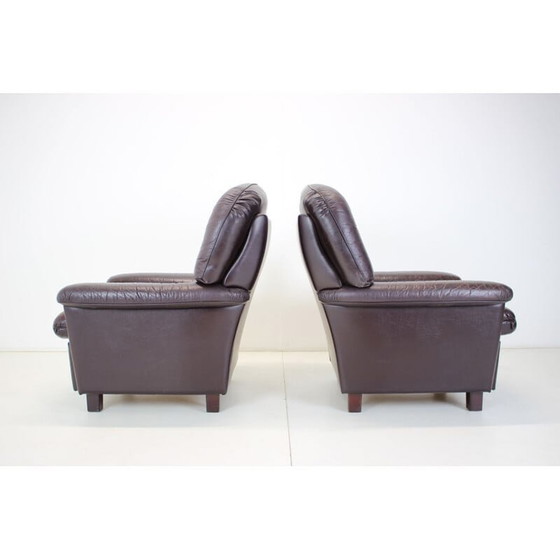 Image 1 of Paar vintage fauteuils van hout en leer, Finland 1980