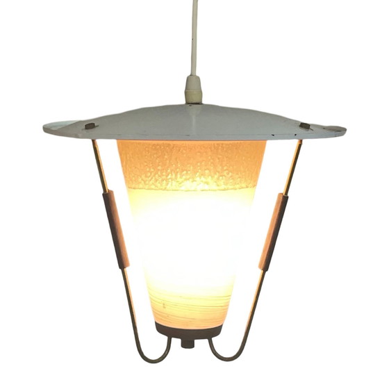 Image 1 of MCM - Vintage plafondlamp - Met teakhout en koperen accenten