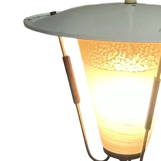 Image 1 of MCM - Vintage plafondlamp - Met teakhout en koperen accenten