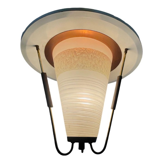 Image 1 of MCM - Vintage plafondlamp - Met teakhout en koperen accenten