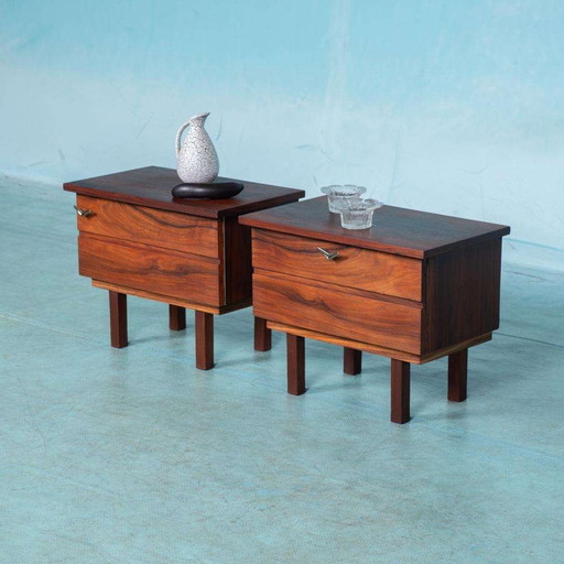 Vintage set gerenoveerde nachtkastjes, midmod nightstands