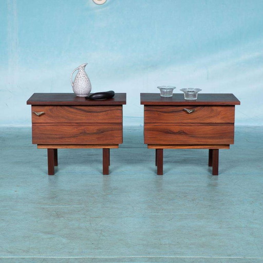 Vintage set gerenoveerde nachtkastjes, midmod nightstands