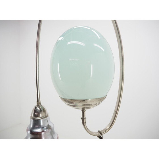 Image 1 of Art Deco vintage kroonluchter in chroom en lichtgroen glas, 1930