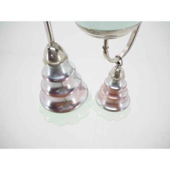 Image 1 of Art Deco vintage kroonluchter in chroom en lichtgroen glas, 1930