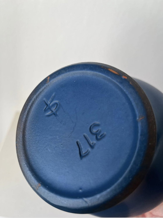 Image 1 of Günther Praschak Knabstrup vaas, Deens, keramiek, vintage, handgemaakt, mat blauw glazuur, 1970S