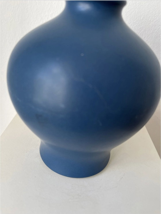 Image 1 of Günther Praschak Knabstrup vaas, Deens, keramiek, vintage, handgemaakt, mat blauw glazuur, 1970S