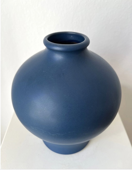 Günther Praschak Knabstrup vaas, Deens, keramiek, vintage, handgemaakt, mat blauw glazuur, 1970S