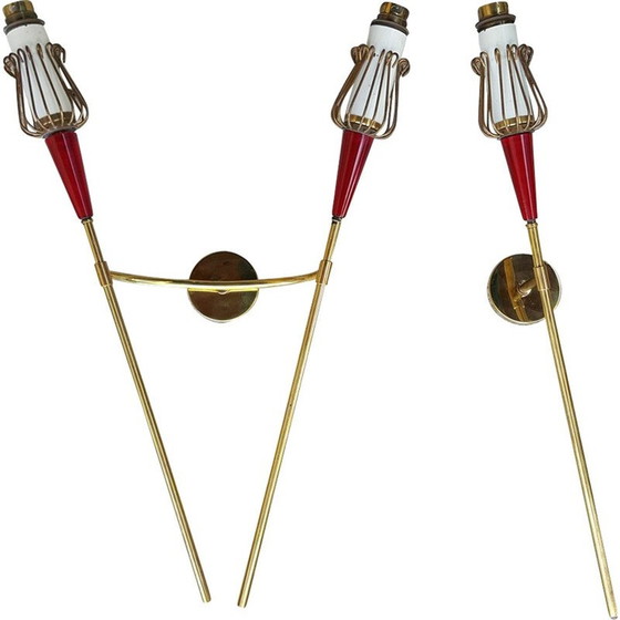 Image 1 of Paar Maison Lunel Muguet wandlampen, Royal Productions, Parijs - 1950