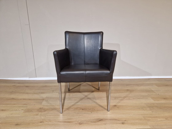 Image 1 of 2X Design Fauteuils Bruin Leder Eetkamerstoelen 