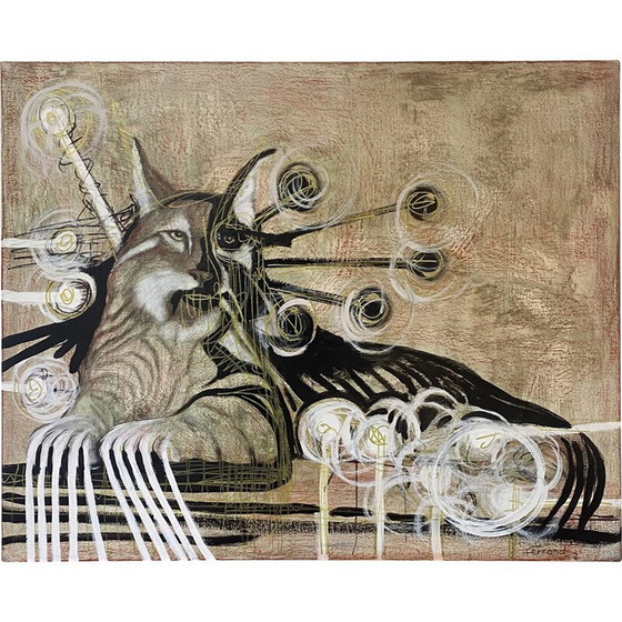 Image 1 of Vintage olieverf op doek De Koninklijke Lynx door André Ferrand, 1999