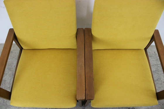 Image 1 of 2X vintage beukenhouten fauteuils oranje jaren 60 fauteuil nieuwe hoes