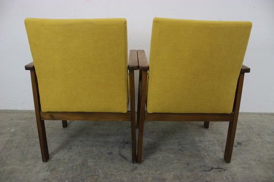 Image 1 of 2X vintage beukenhouten fauteuils oranje jaren 60 fauteuil nieuwe hoes