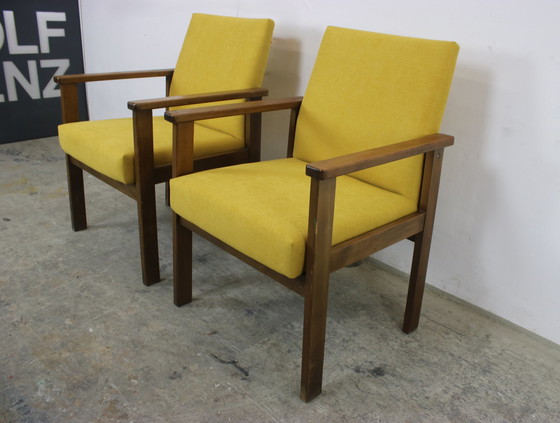 Image 1 of 2X vintage beukenhouten fauteuils oranje jaren 60 fauteuil nieuwe hoes
