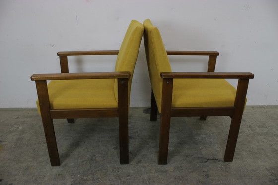 Image 1 of 2X vintage beukenhouten fauteuils oranje jaren 60 fauteuil nieuwe hoes