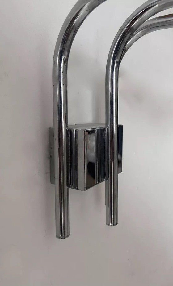 Image 1 of 2X Vintage Lumière Studio Glazen Wandlamp, Verchroomd Metaal, Frankrijk 1970