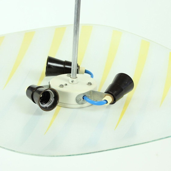 Image 1 of Vintage glasplaat met gele en grijze strepen van het bedrijf Napako, Tsjecho-Slowakije 1960