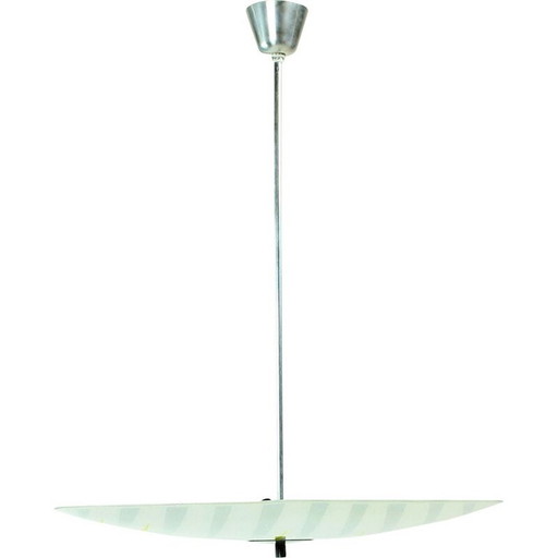 Vintage glasplaat met gele en grijze strepen van het bedrijf Napako, Tsjecho-Slowakije 1960