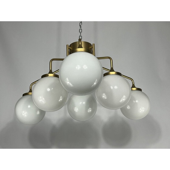 Image 1 of Mid Century messing en melkglas hanglamp van Reggiani, Italië 1970