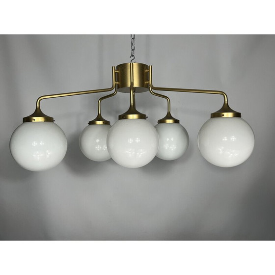 Image 1 of Mid Century messing en melkglas hanglamp van Reggiani, Italië 1970