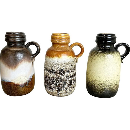 Set van 3 vintage aardewerk vet lava "413-20" vazen door Scheurich, Duitsland 1970